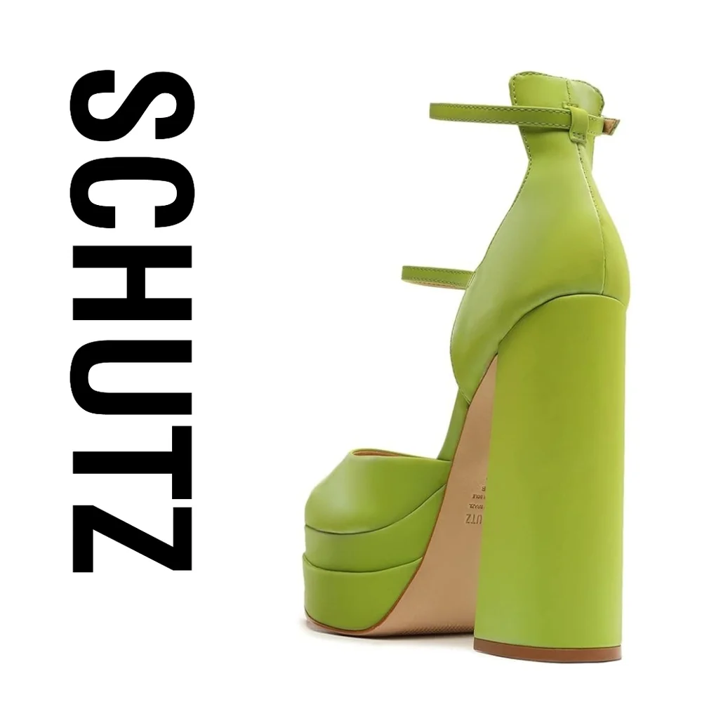 SCHUTZ Elysee Green Size 7 M Chunky Platform Heels - Picture 7 of 9